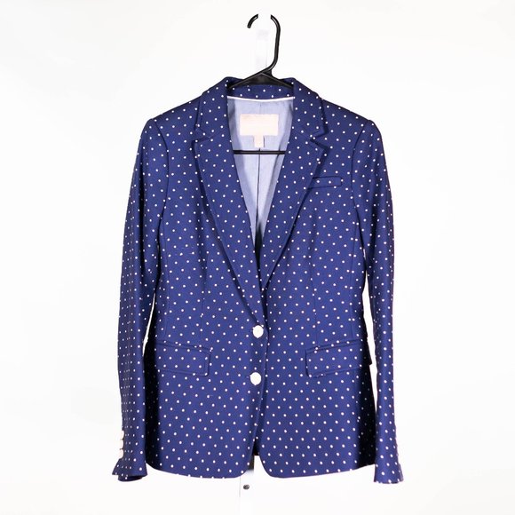 Banana Republic Blazer Jacket Blue White Polka Dot Two Button Work Suit Size 4 - Picture 1 of 8